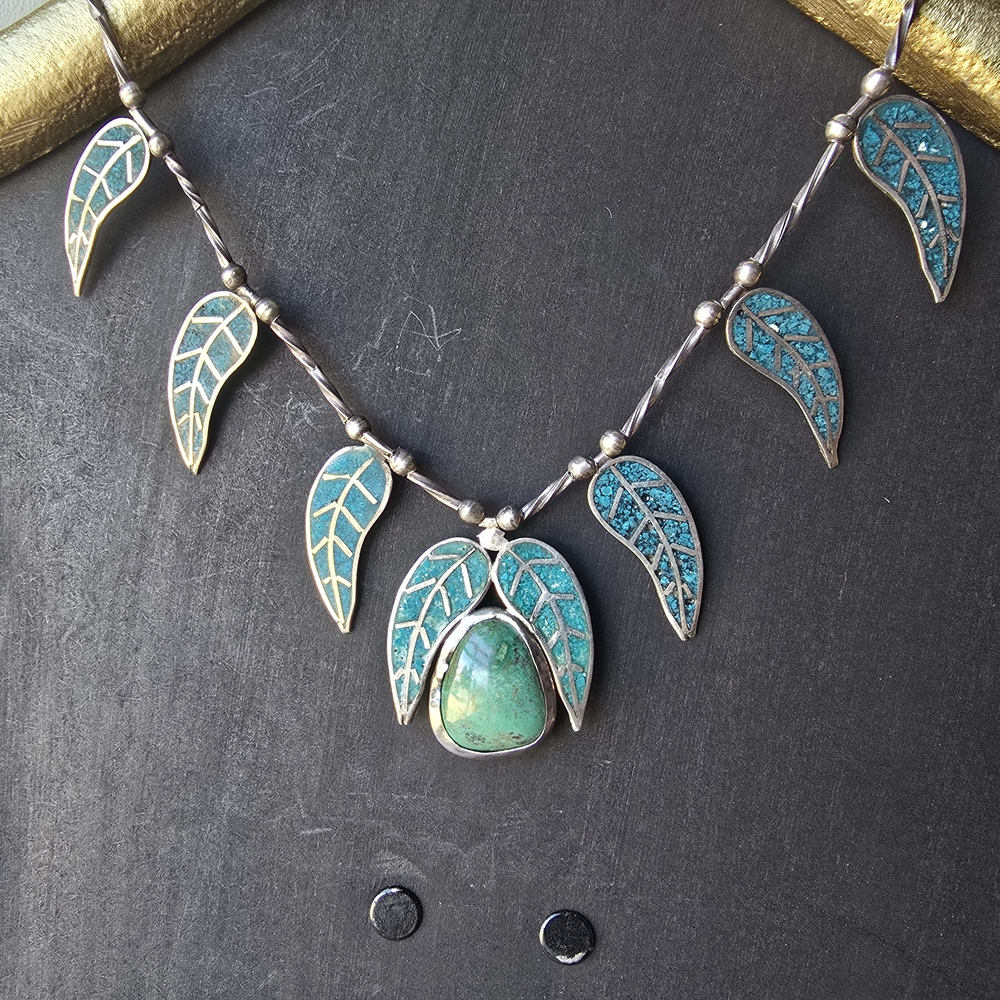 Mexico Sterling Silver Turquoise Silver  Necklace 25”